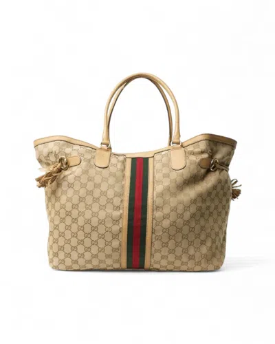 Gucci Xxl Web Gg Supreme Beige Shopper In Brown