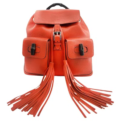 Pre-owned Gucci Y2k Orange Calfskin Backpack With Bamboo Handle And Tassels