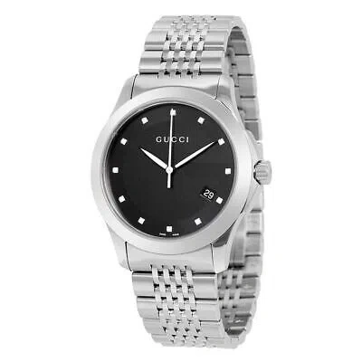 Pre-owned Gucci Ya126405 G-timeless Men's Black Watch Diamonds Silver 38mm