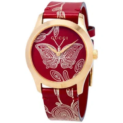 Pre-owned Gucci Ya1264054 G-timeless 38mm Women's Red Leather Watch