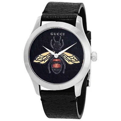 Pre-owned Gucci Ya1264067 G-timeless 38mm Women's Black Leather Watch