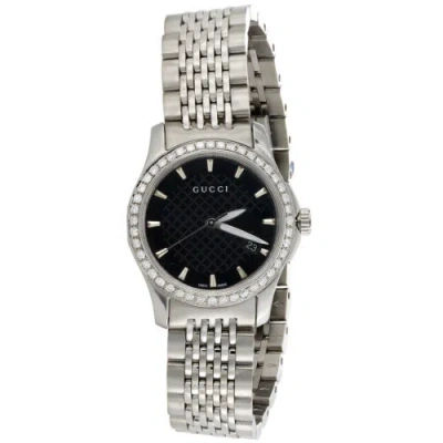 Pre-owned Gucci Ya126502 Diamond Watch G-timeless Ladies 27mm S. Steel Black Dial 0.60 Ct. In White