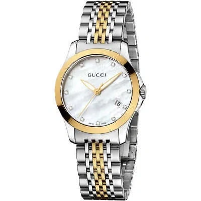 Pre-owned Gucci Ya126513 G- Timeless 27mm Women's Diamond Two-tone Stainless Steel Watch