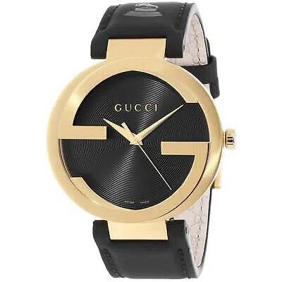 Pre-owned Gucci Ya133208 Interlocking-g Grammy Special 42mm Men's Black Leather Watch