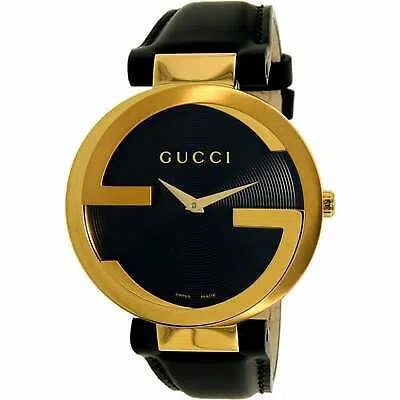 Pre-owned Gucci Ya133326 Interlocking-g 37mm Unisex Black Leather Watch