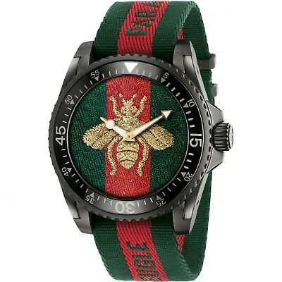 Pre-owned Gucci Ya136216 Dive 45mm Men's Two-tone Fabric Watch