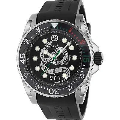 Pre-owned Gucci Ya136217 Dive 45mm Men's Black Rubber Watch