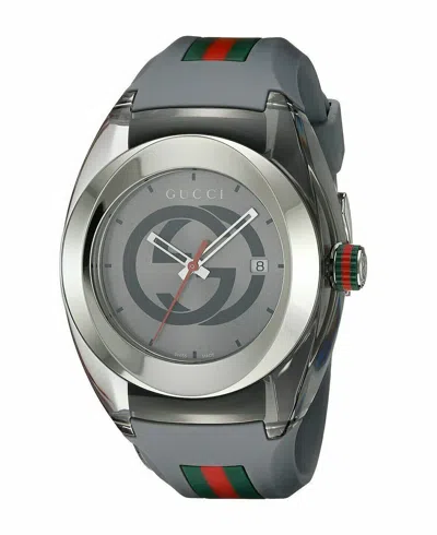 Pre-owned Gucci Ya137109 Gray Rubber Band Gray Dial Unisex Watch