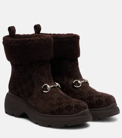 Gucci Yaga Gg Suede Ankle Boots In Blue