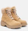 Gucci Yaga Gg Suede Combat Boots In Neutral