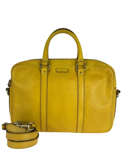 Pre-owned Gucci Yellow Calfskin Diamante Briefcase (authentic Pre-loved)