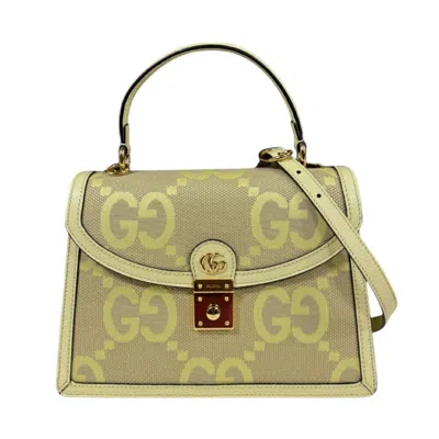 Pre-owned Gucci Yellow Canvas Leather Handbag Shoulder Bag ()