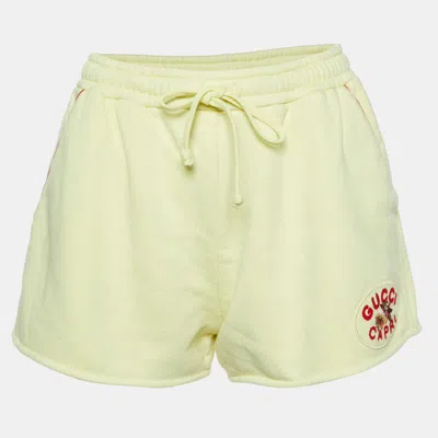 Pre-owned Gucci Yellow Cotton Logo Patch Shorts M