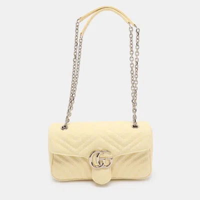 Pre-owned Gucci Yellow Denim Medium Gg Marmont Shoulder Bag