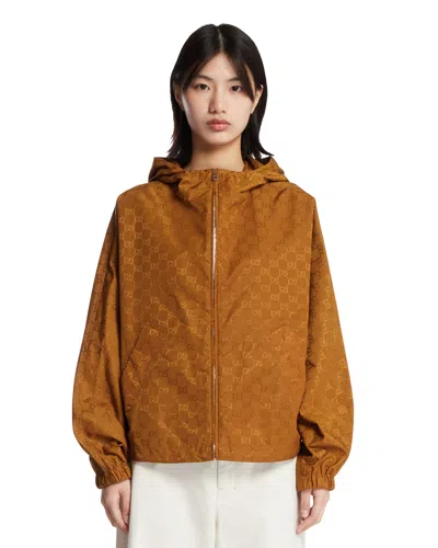 Gucci Yellow Gg Hooded Jacket In Brown