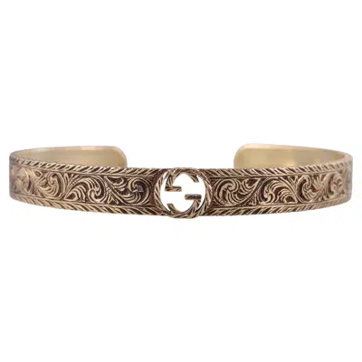 Pre-owned Gucci Yellow Gold Logo Cuff Bracelet