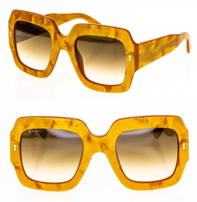 Pre-owned Gucci Yellow Gold Pearl 1111 Unisex Chunky Bio Base Bold Gg1111s Sunglasses 004 In Brown