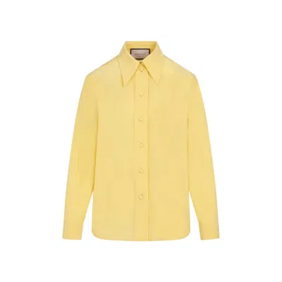 GUCCI YELLOW IRIS SILK CRÊPE DE CHINE SHIRT