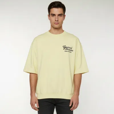 Pre-owned Gucci Yellow Jersey Short Sleeve Crewneck Sweatshirt M