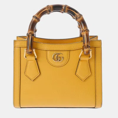 Pre-owned Gucci Yellow Leather Bamboo Diana Tote Bag