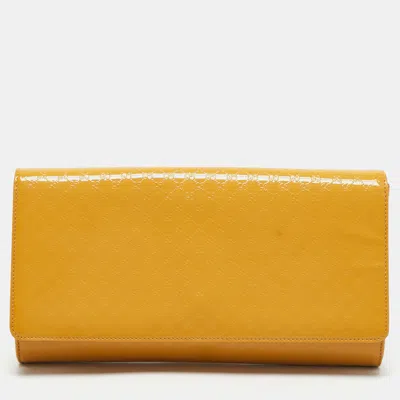 Pre-owned Gucci Yellow Microssima Patent Leather Medium Broadway Clutch