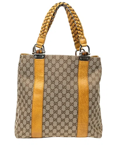 Pre-owned Gucci Yellow Monogrammed Canvas Vertical Bamboo Bar Shopper Tote (authentic  Pre-loved)