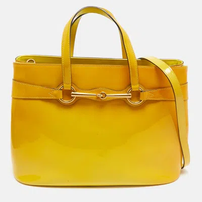 Pre-owned Gucci Yellow Ombre Patent Leather Medium Bright Bit Tote