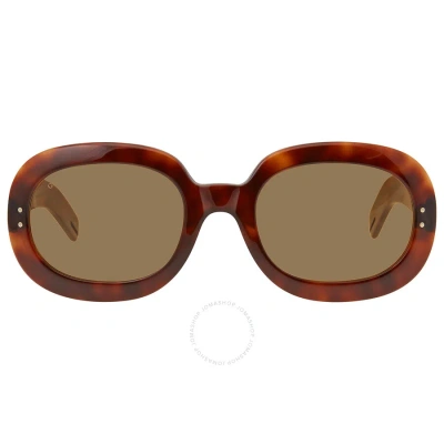 Gucci Yellow Oval Ladies Sunglasses Gg0497s 002 56 In Brown / Tortoise / Yellow