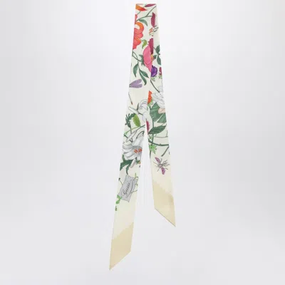 Gucci Yellow Printed Slim Silk Scarf Women In Multi