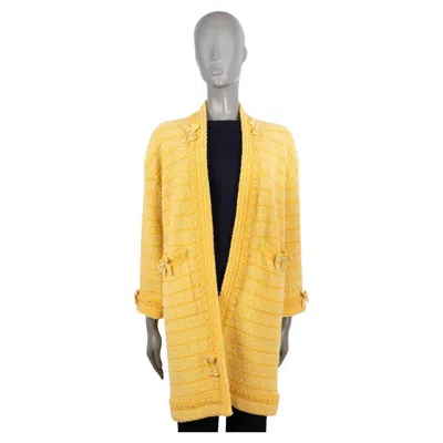 Pre-owned Gucci Yellow Wool 2020 Bow Embellished Open Knit Coat Jacket Xs