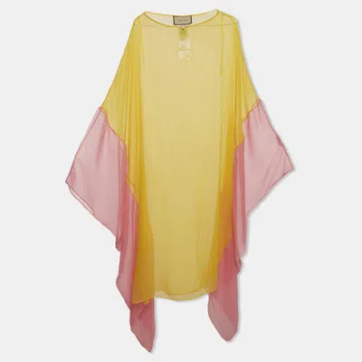 Pre-owned Gucci Yellow/pink Sheer Silk Two Tone Kaftan Xs