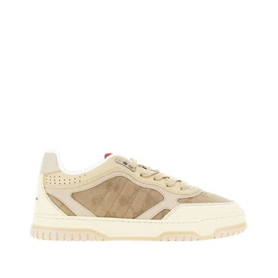 Gucci Ylon Gg And Leather 're-web' Sneakers In Neutral