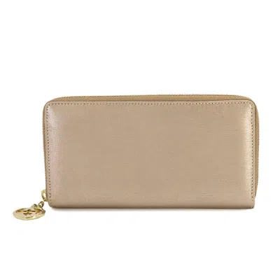 Gucci Zip Around Beige Leather Wallet  () In Brown