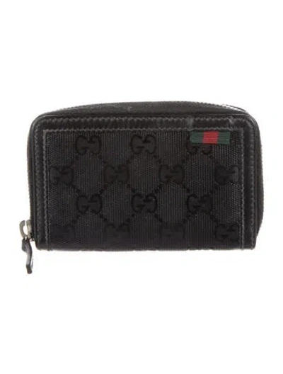Pre-owned Gucci Zip Around Card Case Gg Imprimé Coin Pouch In Black