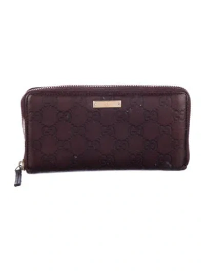 Pre-owned Gucci Zip Around Gg Signature Continental Wallet In Burgundy