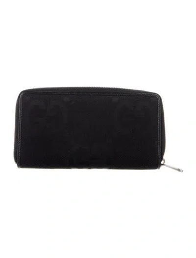 Pre-owned Gucci Zip Around Jumbo Gg Wallet In Black