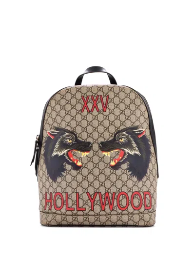 Pre-owned Gucci Zip Around Printed Gg Coated Canvas Medium Backpack In Brown