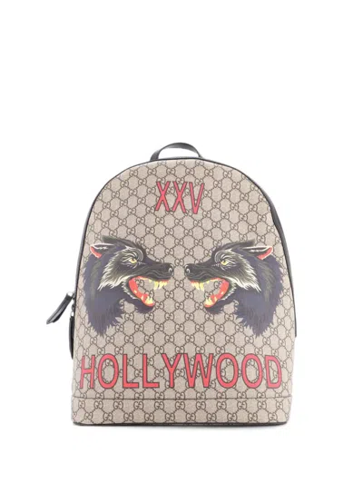 Pre-owned Gucci Zip Around Printed Gg Coated Canvas Medium Backpack In Brown