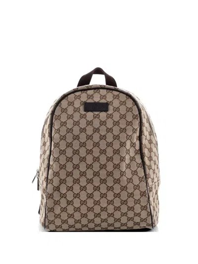 Pre-owned Gucci Zip Around Travel Gg Canvas Backpack In Brown