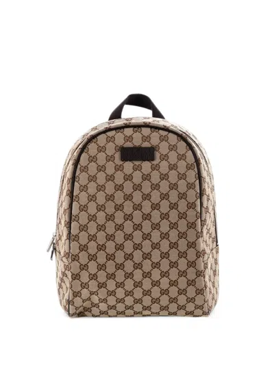 Pre-owned Gucci Zip Around Travel Gg Canvas Backpack In Brown