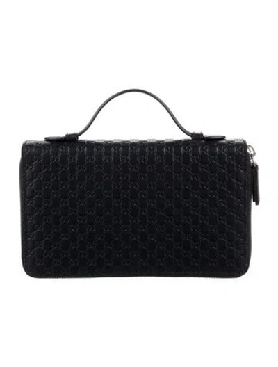 Pre-owned Gucci Zip Around Travel Organizer Microssima Pattern Wallet In Blue