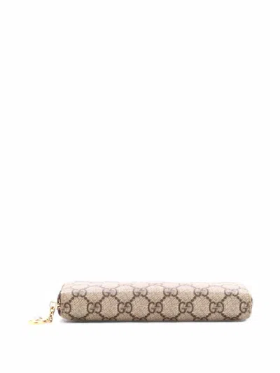 Pre-owned Gucci Zip Around Wallet Gg Coated Canvas Long Small Wallets In Brown