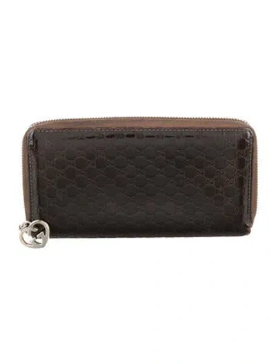 Pre-owned Gucci Zip Around Wallet Microssima Pattern Continental Wallet In Brown