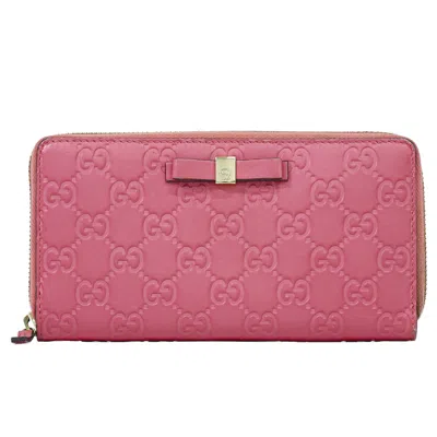 Pre-owned Gucci Zip Around Wallet (outlet) Microssima Leather Pink Leather Wallets Accessory ()
