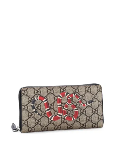 Pre-owned Gucci Zip Around Wallet Printed Gg Coated Canvas Small Wallets In Brown