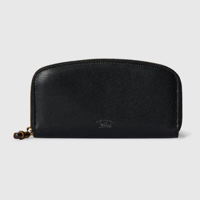 Gucci Zip Around Wallet With Bamboo In Black