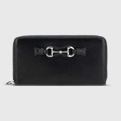 Gucci Zip Around Wallet With Horsebit In Black