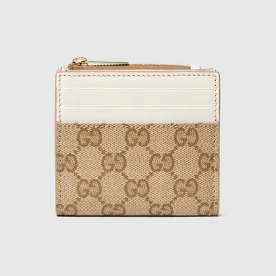 Gucci Zip Card Case With Color Slots In Beige