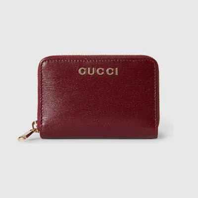 Gucci Zip Card Case With  Script In Burgundy