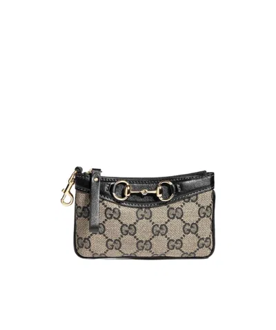 Gucci Zip Card Case With Horsebit And Strap In Black